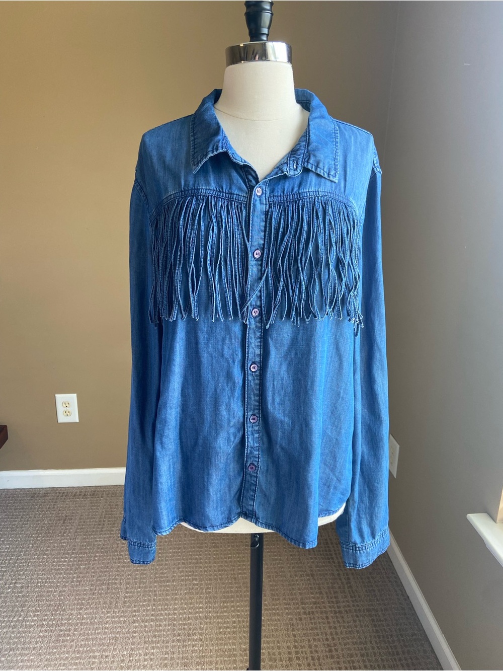 Scully Western Fringe Button Up Shirt with Fringe Detail- XLarge, NWOT Cowgirl